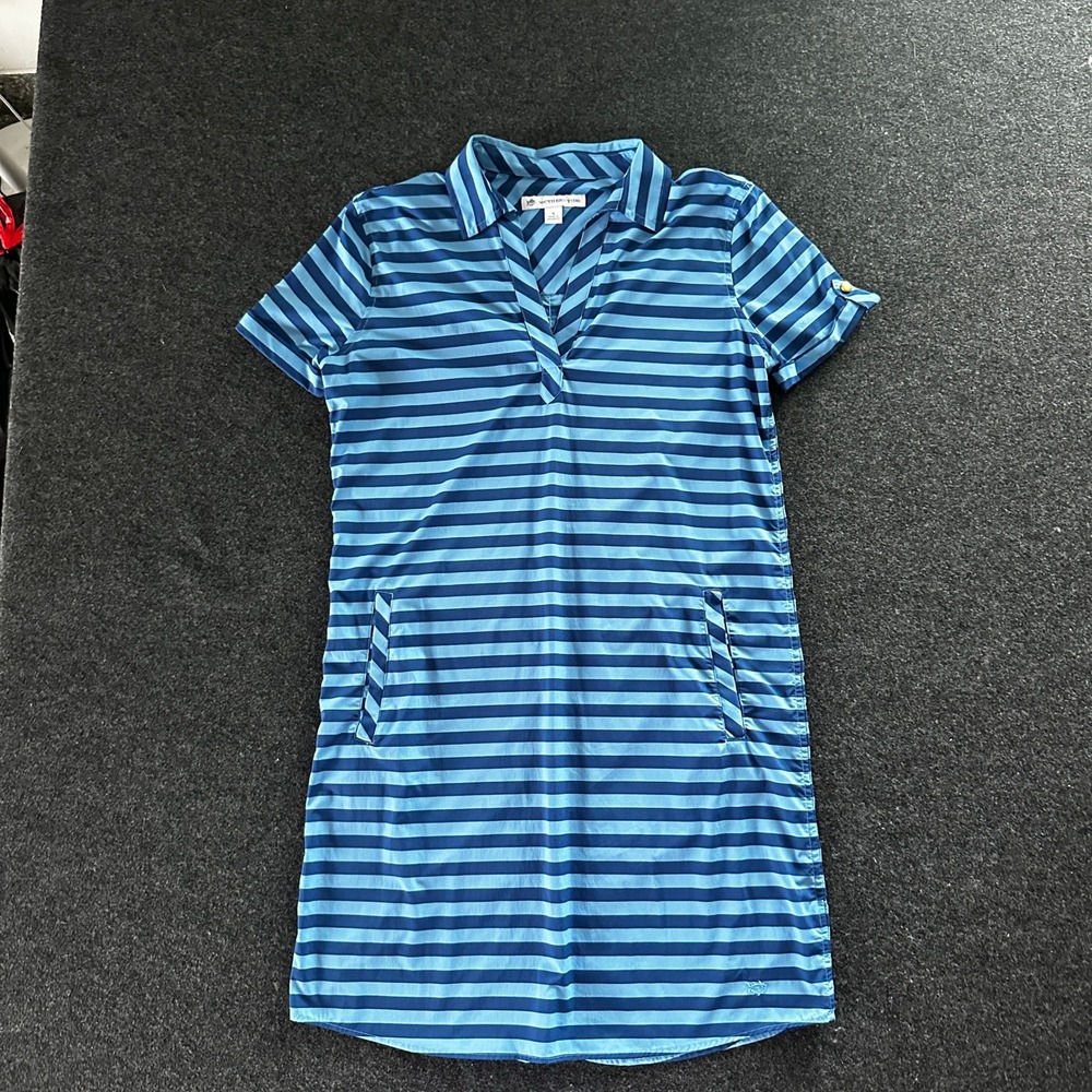 Southern Tide Women Blue Striped Performance Polo Dress Short Sleeve Pockets S